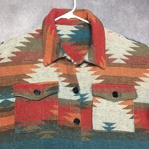 Womens Southwest Pattern Coat size XL Long Sleeve Button Up Pockets Polyester